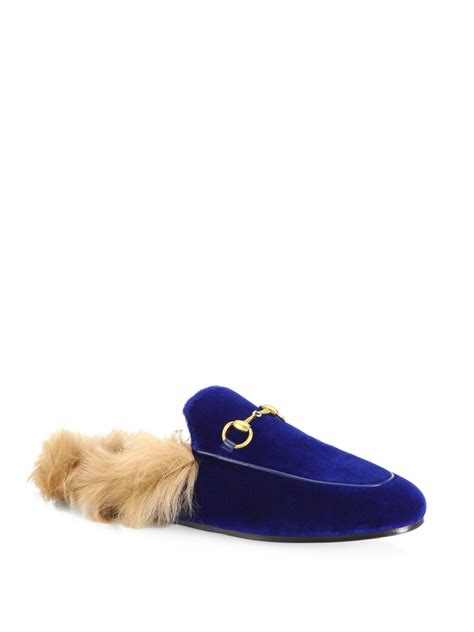 gucci velvet mules with fur.